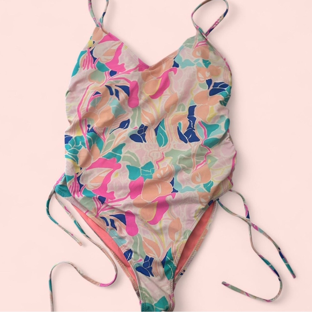 Pink and Blue Artistic One Piece Swimsuit - Picture 1 of 4